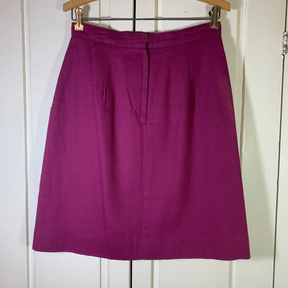 L.L. Bean Vintage Magenta Wool‎ A-Line Pleated Skirt Pockets VTG USA 10 READ